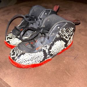 8.5 Snake print red and black nike foamposite